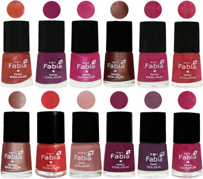 

Fabia Nail Polish Pack of 12(6 Ml Each) Professional Serious Nail Polish Dark Peach-Shock Pink-Pink-Light Coffee-Magenta-Shock Pink Light-Light Nude-Red Orange-Shrimp Pastell-Cherry Blossom-Light Jam-Light Magenta(Pack of 12)