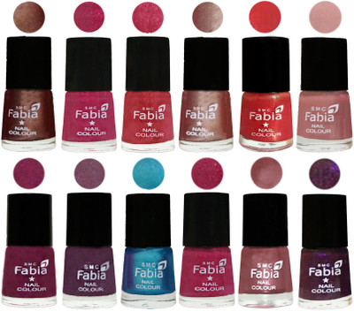 

Fabia Nail Polish Pack of 12(6 Ml Each) Professional Serious Nail Polish Light Coffee-Magenta-Shock Pink Light-Light Nude-Red Orange-Shrimp Pastell-Cherry Blossom-Light Jam-Denim-Hot Magenta-Lip-Dark Purple(Pack of 12)