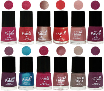 

Fabia Nail Polish Pack of 12(6 Ml Each) Professional Serious Nail Polish Magenta-Shock Pink Light-Light Nude-Red Orange-Shrimp Pastell-Cherry Blossom-Light Jam-Denim-Hot Magenta-Lip-Light Beige-Brinjal Purple(Pack of 12)