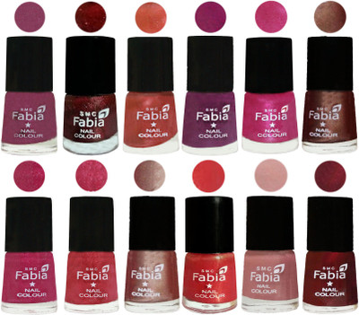 

Fabia Nail Polish Pack of 12(6 Ml Each) Professional Serious Nail Polish Dark Cherry Blossom-Brick Red-Dark Peach-Shock Pink-Pink-Light Coffee-Magenta-Shock Pink Light-Light Nude-Red Orange-Shrimp Pastell-Maroon(Pack of 12)