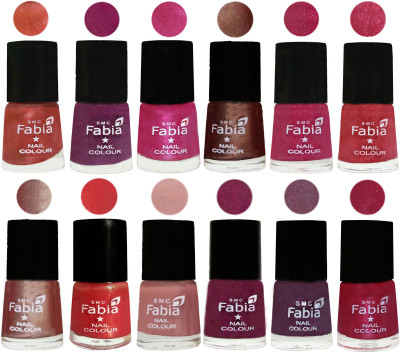 

Fabia Nail Polish Pack of 12(6 Ml Each) Professional Serious Nail Polish Dark Peach-Shock Pink-Pink-Light Coffee-Magenta-Shock Pink Light-Light Nude-Red Orange-Shrimp Pastell-Cherry Blossom-Light Jam-Cherry Pink(Pack of 12)