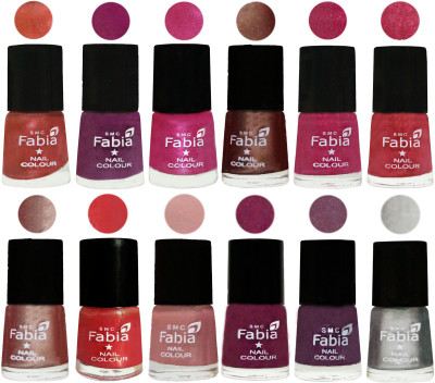 

Fabia Nail Polish Pack of 12(6 Ml Each) Professional Serious Nail Polish Dark Peach-Shock Pink-Pink-Light Coffee-Magenta-Shock Pink Light-Light Nude-Red Orange-Shrimp Pastell-Cherry Blossom-Light Jam-Silver(Pack of 12)