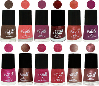 

Fabia Nail Polish Pack of 12(6 Ml Each) Professional Serious Nail Polish Everglade-Light Peach-Dark Cherry Blossom-Brick Red-Dark Peach-Shock Pink-Pink-Light Coffee-Magenta-Shock Pink Light-Light Nude-Dark Red Chrome(Pack of 12)