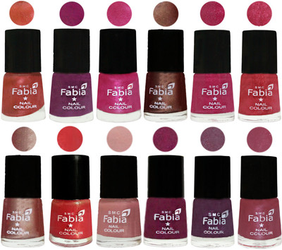 

Fabia Nail Polish Pack of 12(6 Ml Each) Professional Serious Nail Polish Dark Peach-Shock Pink-Pink-Light Coffee-Magenta-Shock Pink Light-Light Nude-Red Orange-Shrimp Pastell-Cherry Blossom-Light Jam-Pink Maroonish(Pack of 12)