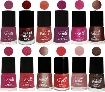 

Fabia Nail Polish Pack of 12(6 Ml Each) Professional Serious Nail Polish Dark Cherry Blossom-Brick Red-Dark Peach-Shock Pink-Pink-Light Coffee-Magenta-Shock Pink Light-Light Nude-Red Orange-Shrimp Pastell-Dark Brown(Pack of 12)