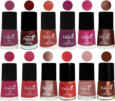 

Fabia Nail Polish Pack of 12(6 Ml Each) Professional Serious Nail Polish Dark Cherry Blossom-Brick Red-Dark Peach-Shock Pink-Pink-Light Coffee-Magenta-Shock Pink Light-Light Nude-Red Orange-Shrimp Pastell-Light Jerry Coffee(Pack of 12)