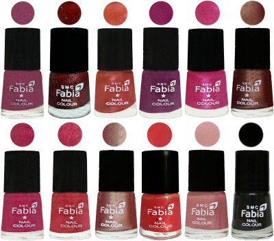 

Fabia Nail Polish Pack of 12(6 Ml Each) Professional Serious Nail Polish Dark Cherry Blossom-Brick Red-Dark Peach-Shock Pink-Pink-Light Coffee-Magenta-Shock Pink Light-Light Nude-Red Orange-Shrimp Pastell-Black(Pack of 12)