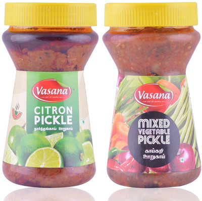

Vasana Citron Pickle and Mixed Vegetable Pickle Combo Mixed Vegetable Pickle(600 g, Pack of2)