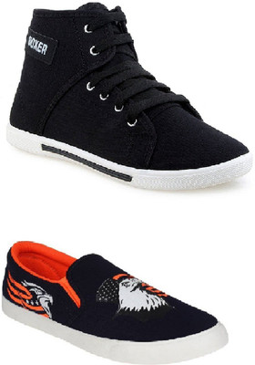

STYLIVO Combo Pack of Black Boxer Sneaker & Slipon Sneakers For Men's Sneakers For Men(Multicolor, Black+orange