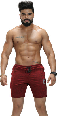 omtex Solid Men Red Sports Shorts