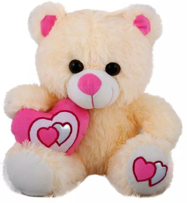 

Fun & Joy Cute & Beautiful Cream & Pink Teddy Bear With Pink Heart - 45 cm(Pink)