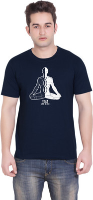 

Tantra Graphic Print Men's Round Neck Dark Blue T-Shirt, Navy blue