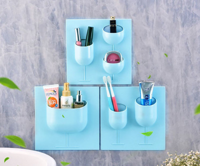 

House of Quirk Wall Storage Shelves Plastic Toothbrush Holder(Blue, Wall Mount)