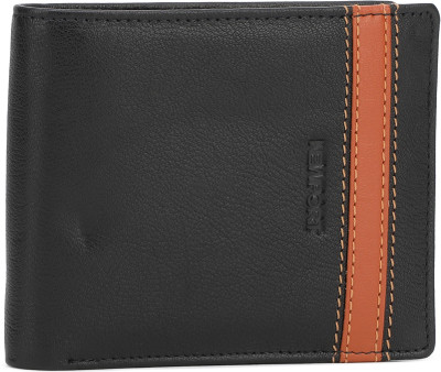 

Newport Men Black Genuine Leather Wallet(4 Card Slots), Black & orange
