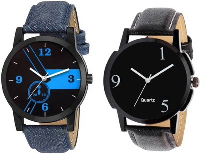 

Collection New Stylish Black_Blue Leather Strap Watch - For Men