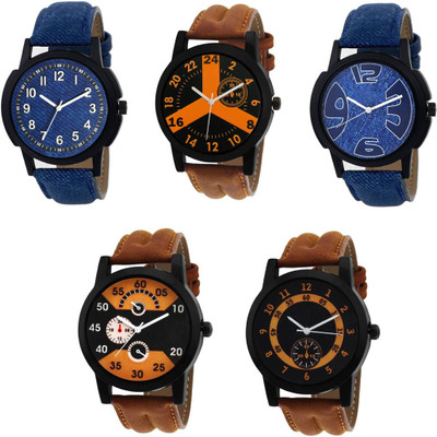 

Rage Enterprise New Designer Blue & Brown Leather Belt Multi Fancy Dial Combo Watch For Men Watch - For Boys
