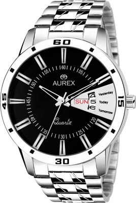 Aurex Black Dial Day And Date Functioning For Boy's Analog Watch  - For Men