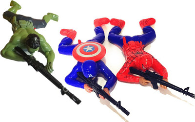 

IndusBay Infinity war Avengers Stealth Action Hulk, Captain America and SpiderMan Crawling with Gun, light and sound Pack of 3(Blue, Red, Green)