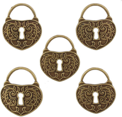 

Tootpado 5 PCs Embellishments Set Bronze Tone Flat Back - Heart Lock (CCAS18)