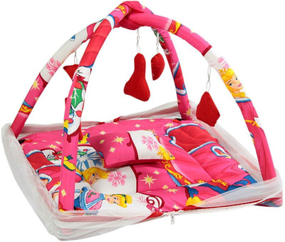 

Lilliput Baby Kick and Play Gym with Mosquito Net & Hanging Toys, Foldable & Washable Baby Bed for Baby (0-12 Months) Barbie Princess Print Baby Bed Baby Bed(Fabric, Multicolor)