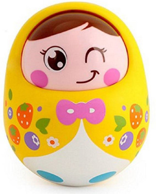

IndusBay Push And Shake Wobbling Tumbler doll Durable Roly Poly Non Toxic with Soothing bell sound - Yellow Rattle(Yellow)
