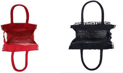 

Ecotara Golden Glaze Designer Jute Lunch Bag COMBO pack - Red & Black Lunch Bag(Multicolor, 3 L)