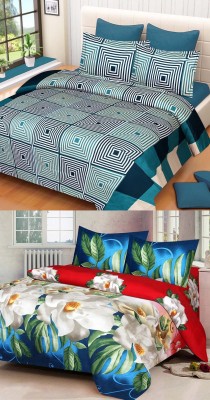 Swiss India 180 TC Polycotton Double 3D Printed Flat Bedsheet(Pack of 2, Multicolor)