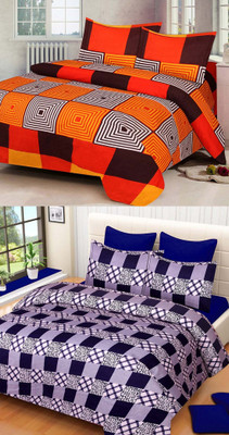 Profit blitz 140 TC Polycotton Double 3D Printed Flat Bedsheet(Pack of 2, Multicolor)
