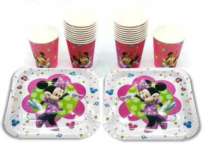 

KidsTab 40 Pcs Mickey Minnie Plates and Cups for Birthday Party cutlery Tableware(Set of 40)