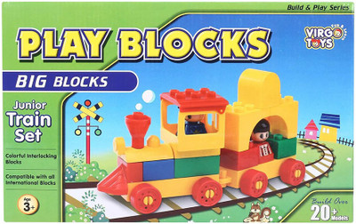 

Virgo toys Play Blocks Junior Train Set, •Build & Play Series, Build Over 20 Blocks, Colorful interlocking blocks, Adjustable wheel block(Multicolor)