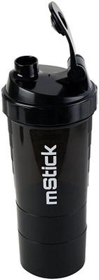 

MStick Protein Shaker Gym Bottle with 2 Storage Compartments and 1 Pill Tray 500 ml Shaker(Pack of 1, Black)