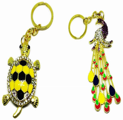 

antras creations Combo Golden Turtle & Fancy Peacock key chain Locking Key Chain(Yellow)