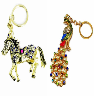

antras creations Combo Set of Two Fancy Horse & Peacock Key chains Locking Key Chain(Multicolor)