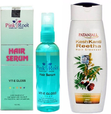 

Pink Root HAIR SERUM, PATANJALI SHAMPOO KESH KANTI REETHA(Set of 2)