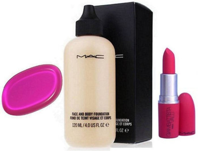 studio Silicon Puff,Mac Face&Body Foundation& Mac Lipstick Giambattista Valli Pink(Set of 3)