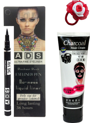 

ADS Black Eyeliner Pen No-mess Liquid liner (12 ML), Bamboo Charcoal Whitening Anti-Blackhead Mask Cream 80 gm and Band(Set of 3)