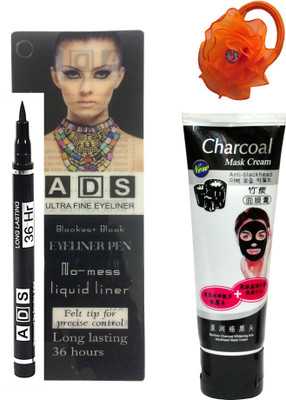 

ADS Black Eyeliner Pen No-mess Liquid liner (12 ML), Bamboo Charcoal Whitening Anti-Blackhead Mask Cream 80 gm and Band(Set of 3)