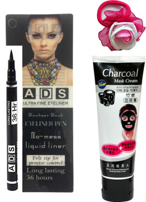 

ADS Black Eyeliner Pen No-mess Liquid liner (12 ML), Bamboo Charcoal Whitening Anti-Blackhead Mask Cream 80 gm and Band(Set of 3)