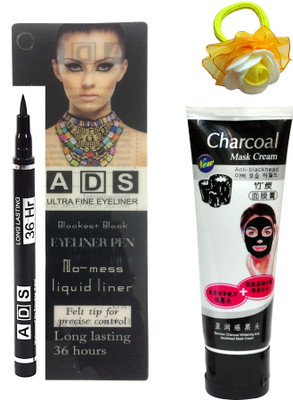 

ADS Black Eyeliner Pen No-mess Liquid liner (12 ML), Bamboo Charcoal Whitening Anti-Blackhead Mask Cream 80 gm and Band(Set of 3)