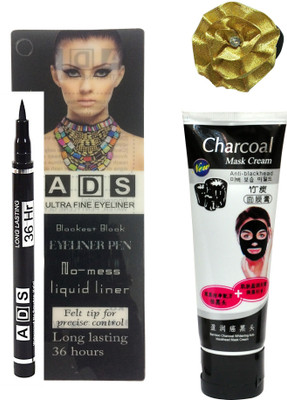 

ADS Black Eyeliner Pen No-mess Liquid liner (12 ML), Bamboo Charcoal Whitening Anti-Blackhead Mask Cream 80 gm and Band(Set of 3)