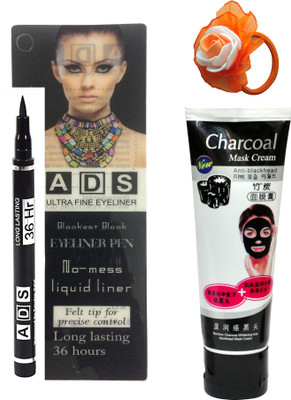 

ADS Black Eyeliner Pen No-mess Liquid liner (12 ML), Bamboo Charcoal Whitening Anti-Blackhead Mask Cream 80 gm and Band(Set of 3)