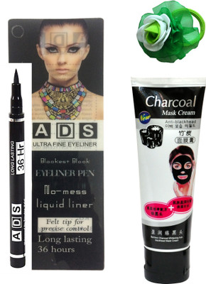 

ADS Black Eyeliner Pen No-mess Liquid liner (12 ML), Bamboo Charcoal Whitening Anti-Blackhead Mask Cream 80 gm and Band(Set of 3)