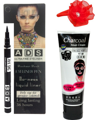 

ADS Black Eyeliner Pen No-mess Liquid liner (12 ML), Bamboo Charcoal Whitening Anti-Blackhead Mask Cream 80 gm and Band(Set of 3)