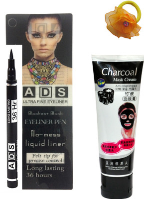 

ADS Black Eyeliner Pen No-mess Liquid liner (12 ML), Bamboo Charcoal Whitening Anti-Blackhead Mask Cream 80 gm and Band(Set of 3)