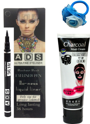 

ADS Black Eyeliner Pen No-mess Liquid liner (12 ML), Bamboo Charcoal Whitening Anti-Blackhead Mask Cream 80 gm and Band(Set of 3)