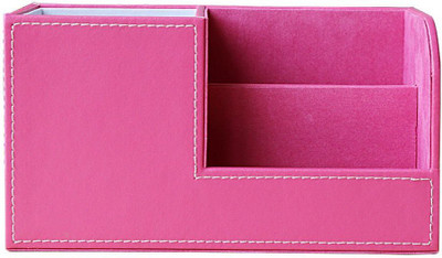 

SYGA 3 Compartments Leather Pen Stand(Pink)