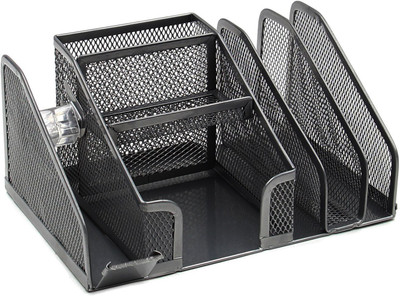 

Shrih 6 Compartments Metal 6 Compartment Metal Mesh Desk Organizer with Tape Dispenser(Black)