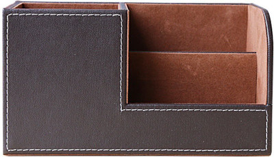 

SYGA 3 Compartments Leather Pen Stand(Brown)
