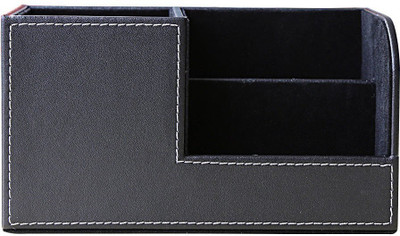 

SYGA 3 Compartments Leather Pen Stand(Black)