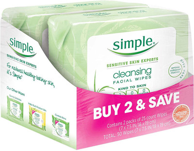 

Simple Kind To Skin Cleansing Facial Wipes Twin Pack(Pack of 50)